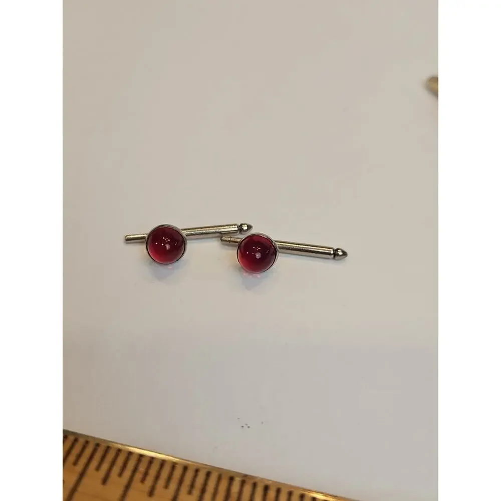 2 Vintage Cufflinks Ruby Red Cabochon‎ Cufflinks/Hickok Cufflinks